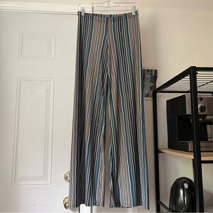 NWT DEBORAH VIERECK multicolor striped knit elastic waist wide straight leg pant